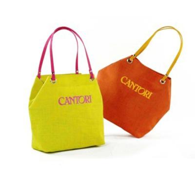 China Handled Button Closure Printed Custom Natural Burlap Shopping Handbags Jute Bag Logo With Front Pocket for sale