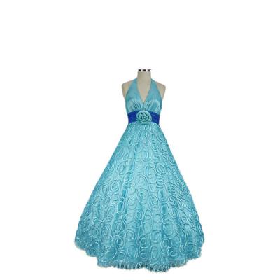 China Anti-Static Blue Halter Fabric Thick Ball Gown Wedding Dresses for sale