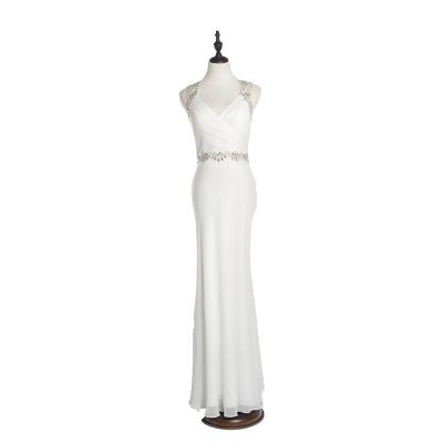 China Anti-Static Beaded Wedding Party Long Backless White Bodycon Bridesmaid Dress for sale