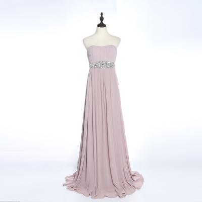 China Bridesmaid Formal Dresses Anti-Static Beaded Chiffon Off The Shoulder Evening Dress Peach Color for sale