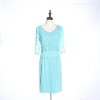 China Anti-Static Embroidered Blue Women Evening Dress Brides Mother Short Dress for sale