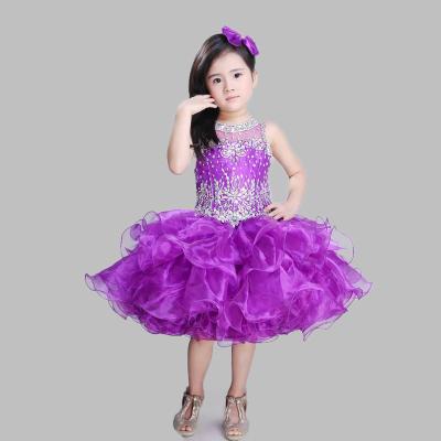 China Organza Short Kid Dress Anti-static Hot Selling Summer Beaded Purple Girls Dresses for sale