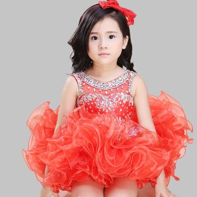 China Anti-Static Organza Puffy Red Puffy Beaded Party Sequin Flower Kids Girls Cute Tutu Dress for sale