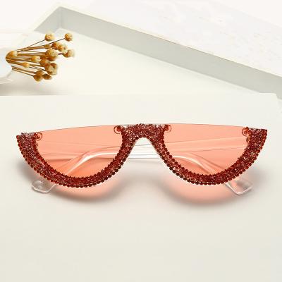 China Trendy Cat Eye Half Frame Bling Rhinestone Decoration Sunglasses Women Shades Ladies Fashion SKYWAY Sunglasses for sale