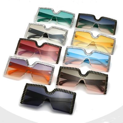 China Fashion Rectangle Rhinestone Decoration White Sun Glasses Sunglasses SKYWAY Black Shades One Piece Frameless Glass Multicolor Small for sale