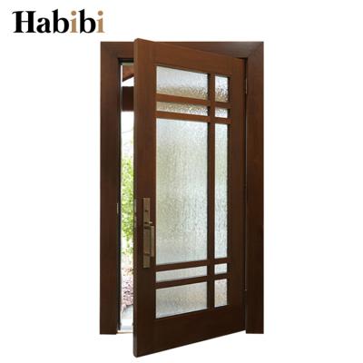 China China Factory Modern Walnut Design Solid Glass Inserted Wooden Simple Front Door Exterior Entry for sale