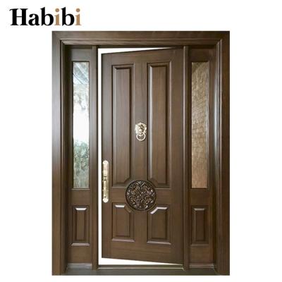 China Prettywood Traditional American Prehung Rise Board Exterior Wood Solid Walnut Front Doors With Sidelight for sale