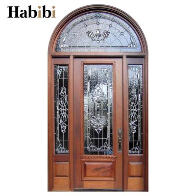 China American Solid Waterproof Front Door Design Wooden Art Glass Round Top Luxury Traditional Style for sale