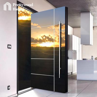 China Modern Bulletproof Mirror Design Updraft Insulated Front Entrance Security Steel Aluminum Exterior Wood Pivot Doors for sale