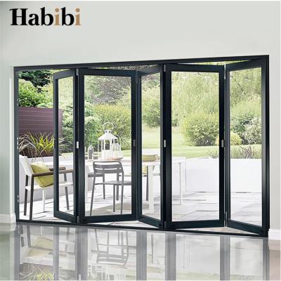 China Modern Soundproof Heat Insulated Exterior Glass Patio Bifold Doors Double Glazing Aluminum Sliding Door for sale