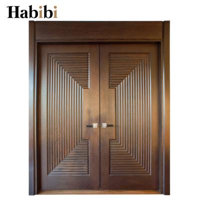 China Prehung Traditional Luxury Transitional Solid Walnut Style Hotel Room Interior Double Wooden Door Design for sale