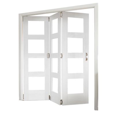 China Modern Design Prettywood Patio Balcony Solid Wood Frame Glass Inserted Sliding Folding Doors for sale