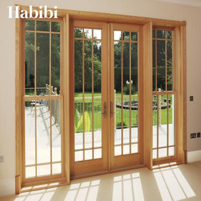 China Prettywood Modern Wholesale Outdoor Patio Solid Wood Frame Glass French Doors for sale