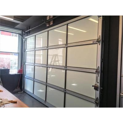 China Prettywood Waterproof Aluminum Alloy Sectional Panel Electric Remote Automatic Villa Frosted Glass Garage Door for sale