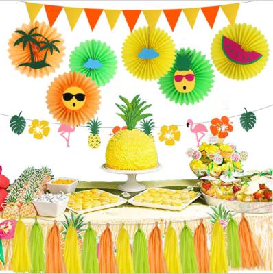 China Hot Selling Style Summer Party Paper Fan Decoration Set Christmas Party Hawaiian Holiday Decoration for sale