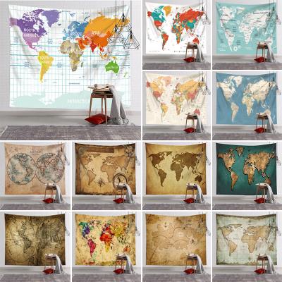 China Retro Watercolor Style Art Decor World Map Wall Tapestries Bohemian Ocean Home Decor Wall Tapestry for sale