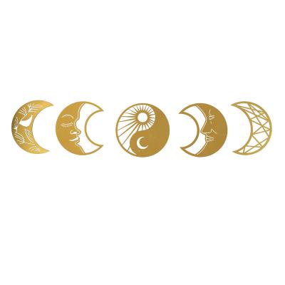 China Country Moon Phase 3D Wall Sticker Home Decoration INS Wood Self Adhesive Wall Decor Pendant for sale