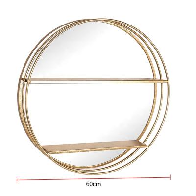 China Art Decor Elegant Modern Luxury Hotel Bathroom Golden Round Shape Wall Decorative Antique Mirror for sale