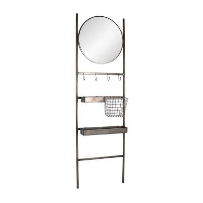 China Black Metal Wall Mirror Household Wall Storage Round Rack Shelf& Living Modern Modern Hanging Decorative Shelf for sale