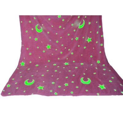 China Moon Star Night Print Polyester Anti-pilling Comfortable Luminous All Seasons Fluffy Light In Dark Fluorescent Glows Covering for sale