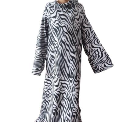 China Portable Luxurious Adult Cozy Throw Zebra Print Fleece Rotary Blanket With Sleeves One Size Fits All Snuggie Unisex for sale