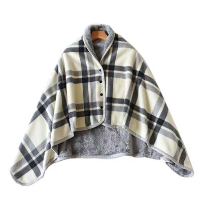 China exterior & China Manufacture Indoor Polyester Warm 2 Layers 2 Fluffy In 1 Blanket With Button Printed Fleece Poncho Wrap Shawl Blanket for sale