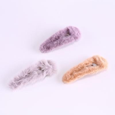 China Cool Mink Fur Metal Hair Pin Girls Hair Accessories Plush Soft Cute Daily Smart Hairpins Women Hair Clips For Girls for sale