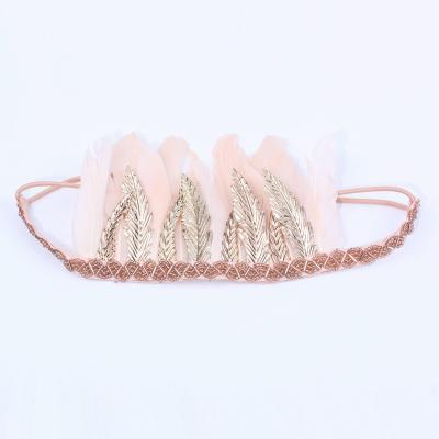 China Party Fashion Blush Feather Crown Vintage Flapper Feather Headband Carnival Party Great Gatsby Headpiece for sale