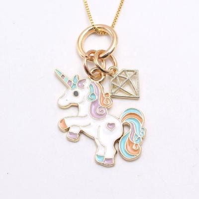 China 2022 Cute Cute Creative Gold Plated Double Rainbow Pendant Unicorn Chain Necklace Cartoon Necklace For Kids for sale