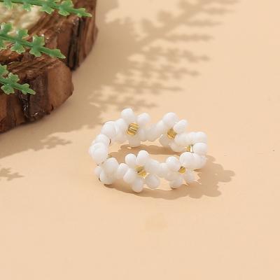 China Colorful Pearl White Flower Ring Elastic Finger Ring Fashion Handmade Women's Jewelry TRENDY Rings for Women for sale