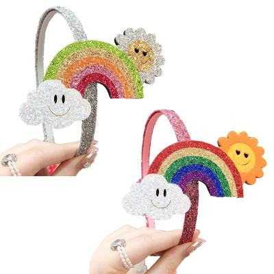 China Shiny Hair Accessories Girls Rainbow Headband Headwear Girl Glitter Cloud Sun Sun Hair Accessories For Birthday Gift for sale