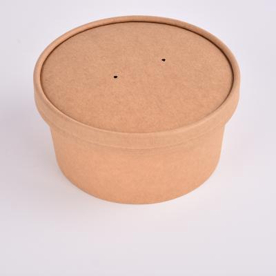 China Compostable Customized Acceptable Disposable Kraft Paper Bowl Take Away Soup Salad Bowl With Lid for sale