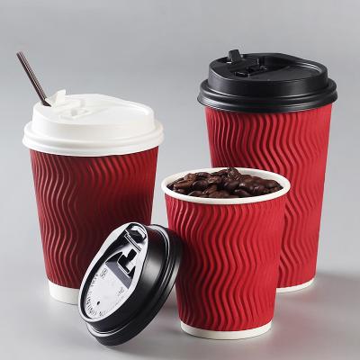 China Biodegradable disposable paper containers take away cup wholesale coffee cups with ripple wall for sale