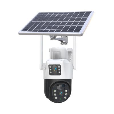 China Two Lens 4G 3MP Battery Smart Solar Powered IP PTZ Security Camera Two Way Audio Radio CCTV Outdoor Camera For Farm Orchard EXF-QS12-B4 for sale