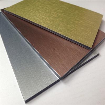 China Business Hotel Decorative Material Engineering Hardware Gold Brush Coated Alucobond Aluminum Plastic Composite Panel ACP 1220x2440mm/acm Sheets for sale