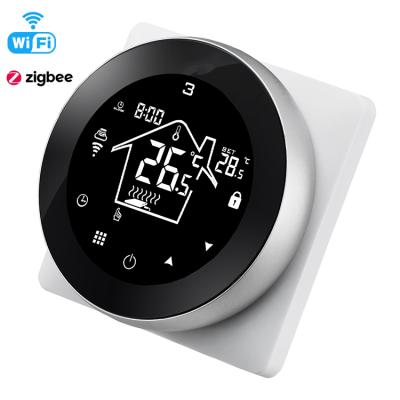 China EU Tuya 220V 16A Wifi Water Heater Electric Smart Thermostat EU Tuya Modern Aluminum Glass Touch Screen Frame Thermostat for sale