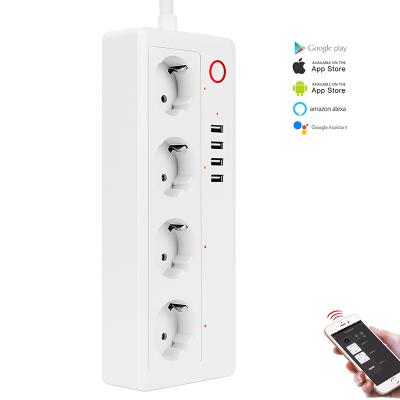 China Tuya App EU Smart Wifi Power Strip Extender Luxury Remote Control Outlet 4 Outlet Tuya Smart Power Strip 16A USB Charger for sale