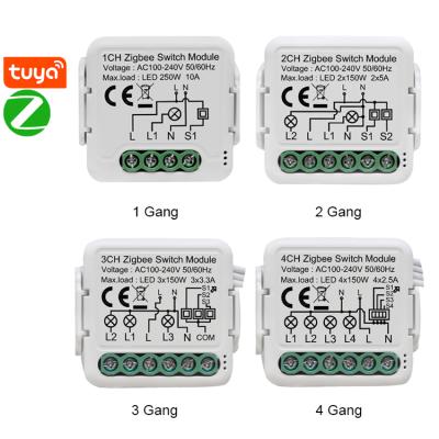 China Easy Installation Tuya Zigbee Module 1/2/3/4 Strip Relay Light Smart Wireless Remote Control Wall Switch Hidden Module With Neutral Require Hub for sale