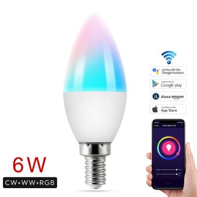 China Smart LED Light Bulb Tuya Smart Life RGB 6W E14 Wifi Enable Smart Candle Light Bulb Dimmer LED Bulb Alexa for sale