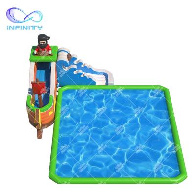 China Outdoor Adult Inflatable Pirate Water Slide Inflatable Water Park Splash Pool Water Park Slide On Land for sale