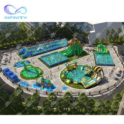 China Dragon Theme Animals Outdoor Inflatable Sports Playground Amusement Ocean Land Water Land Water Play Park With Slide for sale