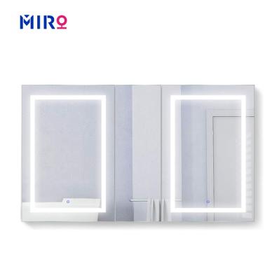 China Large Space Three Doors Modern Intelligence Bathroom Mirror Wall Led Cabinet With Mirror Led Light For Toilet for sale