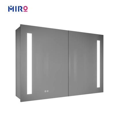 China Modern Smart Anti-fog Double Door Bathroom Mirror Wall Mounted Smart Cabinet With Storage Led Light for sale