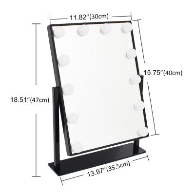 China Custom Vanity Countertop Black HD Makeup Mirror With LED Light Hollywood Makeup Mirror for sale