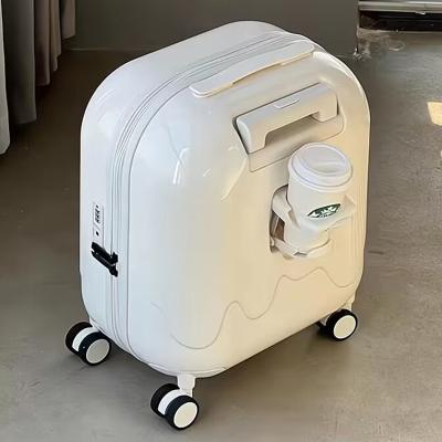 China Cup Holder Ice Cream Travel Trolley Suitcase With Cup Holder Smart ABS PC Luggage Sets With USB Charging Port for sale