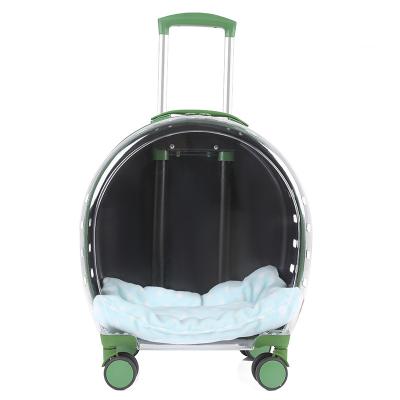 China Transparent Portable Pet Carriers Wheel Stroller Trolley Pet Backpack Carrier Whole Cat Bag For Travel Pet Cages Carriers for sale