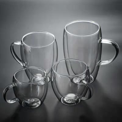 China 4 Size Sustainable Heat Resistant Transparent Double-Layer Eco-Friendly With Handle Glass Mug for sale