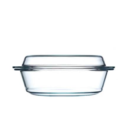 China Home Kitchen 3 Sizes 2.5/3/4L Clear Round Baking Tray Casserole Deep Dish With Lid Glass Bakeware for sale