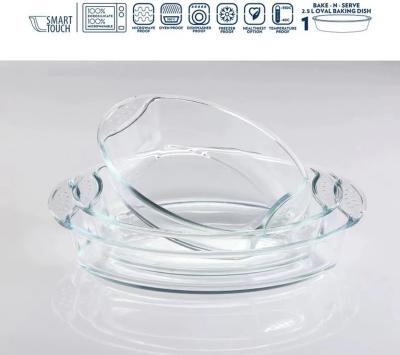 China 3 Piece 3.3+2.5+1.8L Sustainable Tempered Glass Oval Rectangular Shape For Microwave Ovens Glass Bakeware for sale