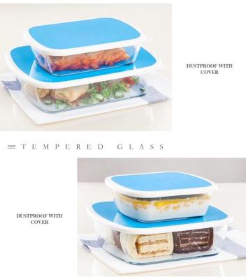 China Hot Sale Microwavable 4 Square Sizes Rectangular Heavy Duty Tempered Glass Food Storage Containers for sale